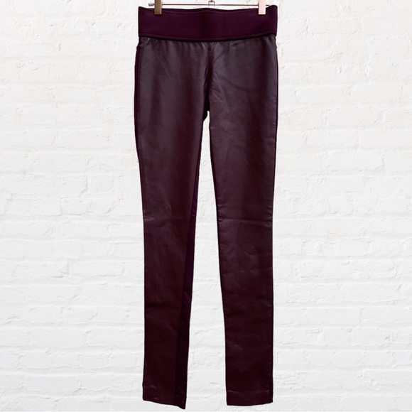 Club Monaco Burgundy Tasha Faux Leather Front Knit Back Skinny Leggings Size 00 - Picture 2 of 10